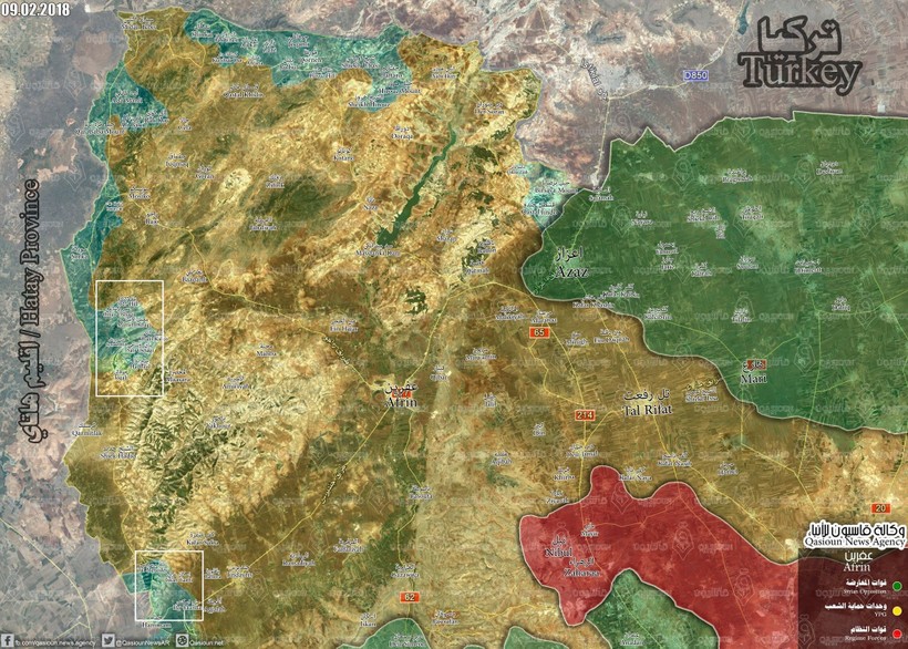 Khu vực tấn công của Liên quân Thổ Nhĩ Kỳ - FSA trên chiến trường Afrin. Ảnh truyền thông Thổ Nhĩ Kỳ