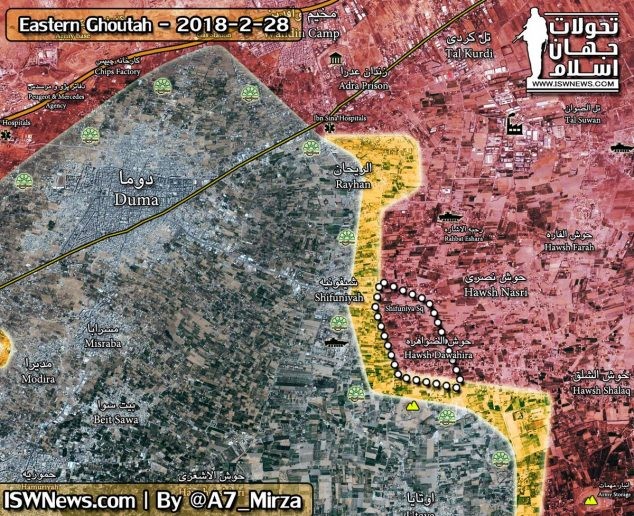 Lực lượng Tiger đánh chiếm thị trấn Hawsh Dawahra trên vùng nông thôn phía đông Đông Ghouta - ảnh Masdar News