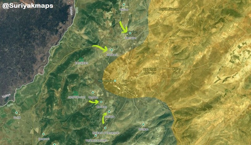 Các mũi tiến công của liên quân Thổ Nhĩ Kỳ - FSA trên hướng thị trấn Rajo - ảnh minh họa South Front