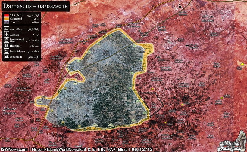 Chiến trường Đông Ghouta đang nhanh chóng bị thu hẹp lại trước các cuộc tấn công của quân đội Syria