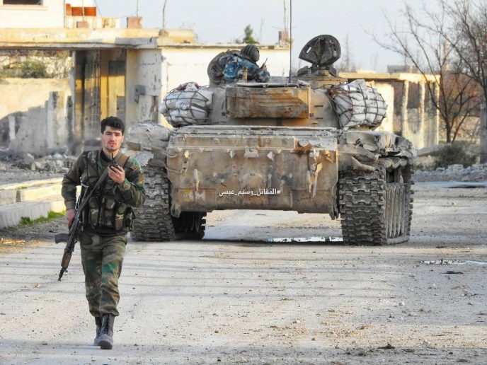 Binh sĩ Vệ binh Cộng hòa trên thị trấn then chốt Đông Ghouta vừa giải phóng. Ảnh minh họa Masdar News