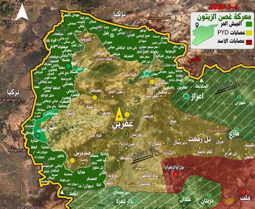 Tình hình chiến sự khu vực Afrin tính đến ngày 04.02.2018 theo South Front