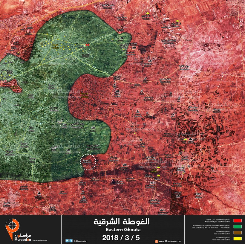 Quân đội Syria giải phóng làng Al-Muhammadiyah (trong vòng tròn) - ảnh Muraselon