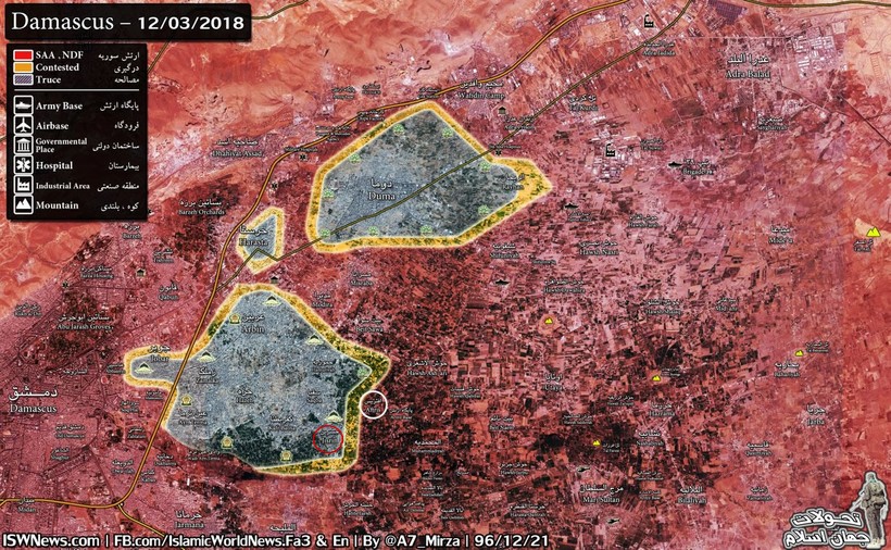 Tình hình chiến sự vùng phía nam Đông Ghouta ngày 12.03.2018 theo South Front
