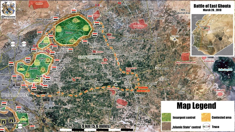 Tình hình chiến sự Đông Ghouta tính đến ngày 20.03.2018 theo South Front