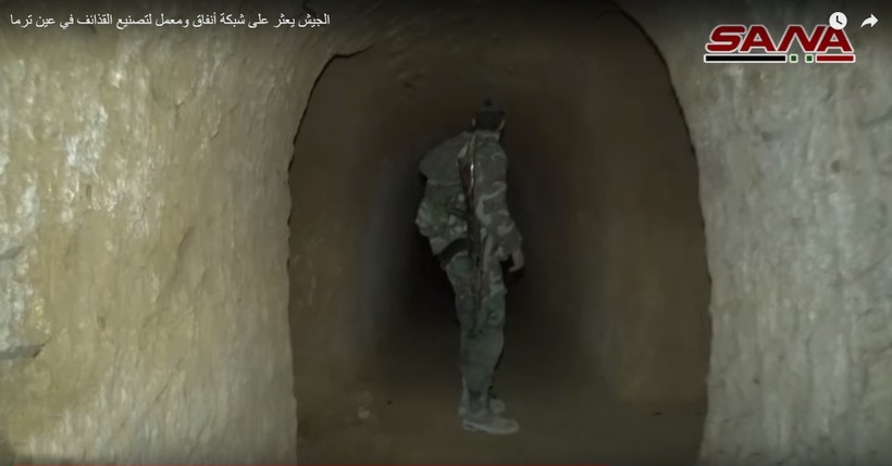Đường hầm ngầm của lực lượng Hồi giáo cực đoan ở Đông Ghouta. Ảnh minh họa video SANA