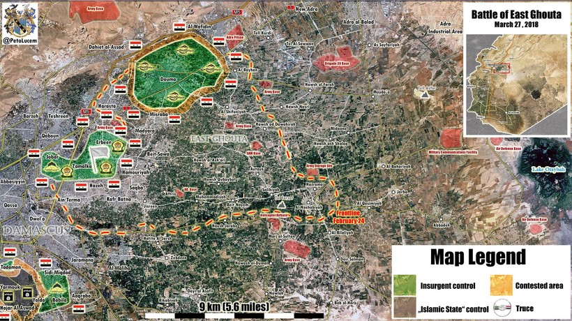 Bản đồ tình hình chiến sự Đông Ghouta tính đến ngày 27.03.2018 theo Soouth Front