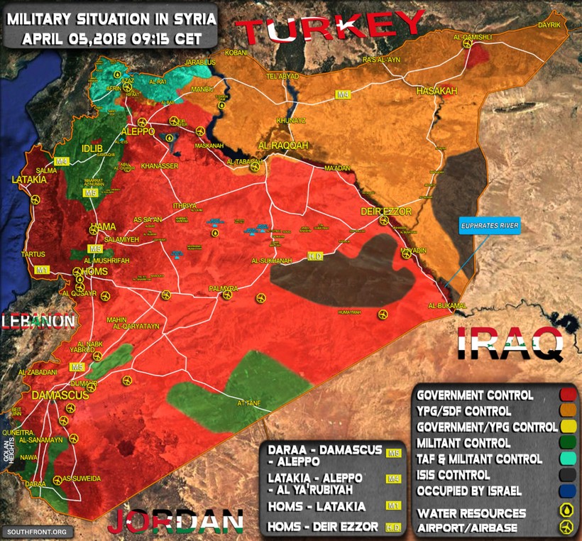 Bản đồ chiến sự Syria ngày 05,04.2018 theo South Front