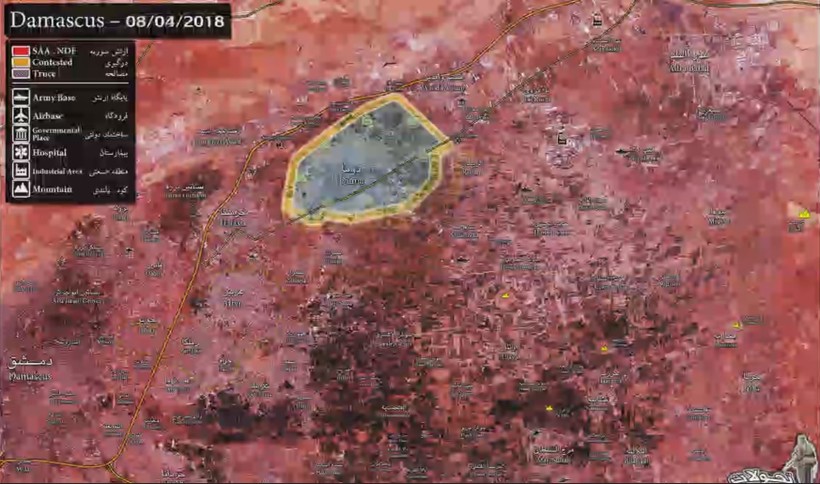 Bản đồ tình hình chiến sự Đông Ghouta - ảnh minh họa video