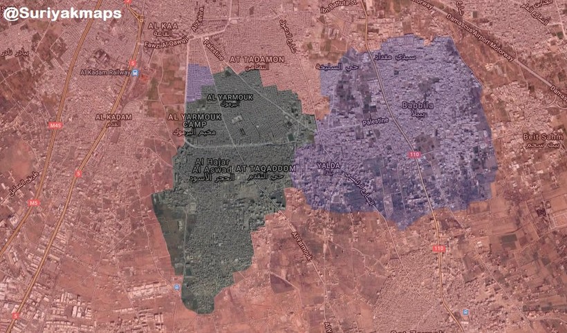 Bản đồ tình hình chiến sự khu vực Yarmouk, ảnh minh họa SANA