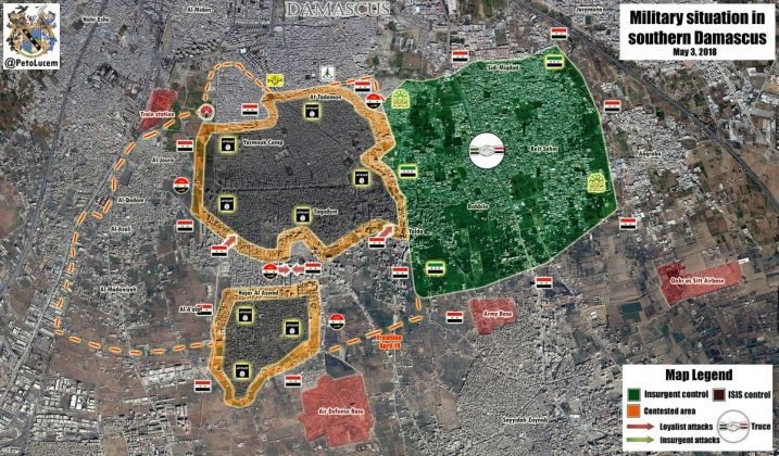 Tình hình chiến sự quận trại Yarnouk, ngoại ô phía nam Damascus. Anh Masdr News