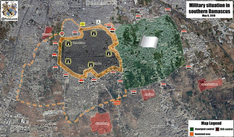 Tỉnh hình chiến sự quận ngoại ô Yarmouk. Ảnh minhh họa Masdar News