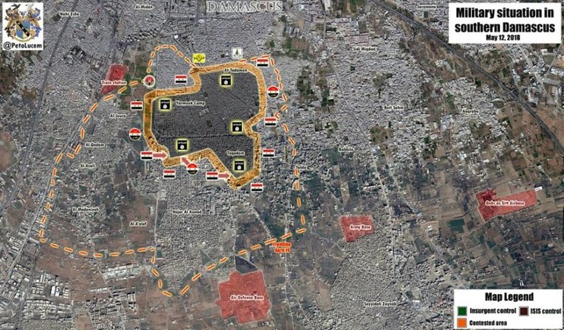 Bản đồ chiến sự khu vực quận Yarmouk. Ảnh Masdar News