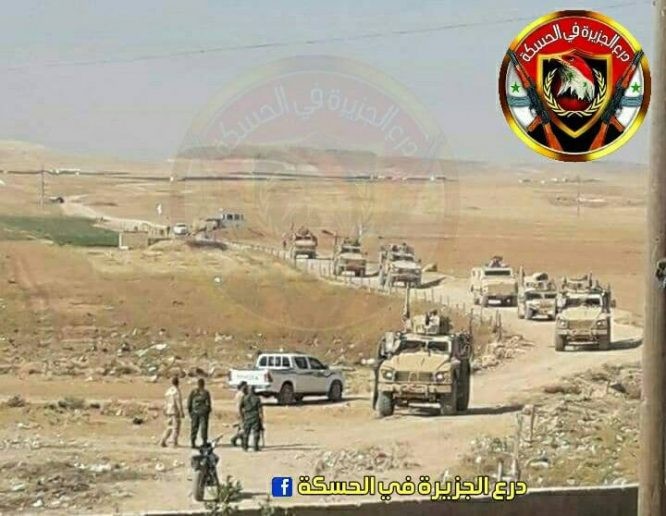 Trạm kiểm soat quân sự Syria chặn đường hành quân của đoàn xe quân sự Mỹ. Anh Muraselon