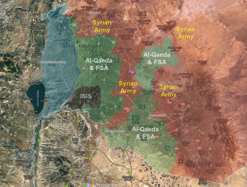 Phân bổ tương quan lực lượng và hình thái chiến trường địa phận tỉnh Daraa. Ảnh South Front