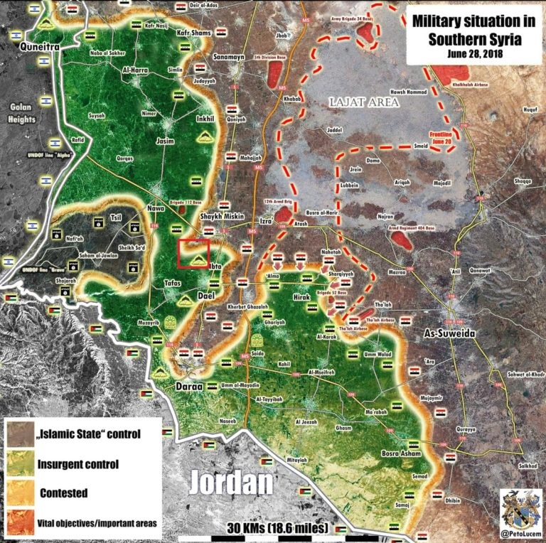 Tình hình chiến sự tỉnh Daraa ngày 28.06.2018 theo South Front