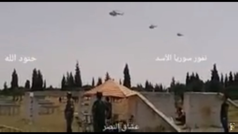 Phi đội trực thăng của lực lượng Tiger hành quân chiến đấu về bắc Hama. Ảnh minh họa video truyền thông Tiger.