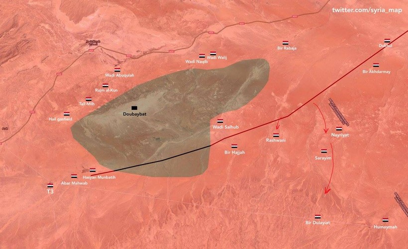 Bản đồ tình hình chiến sự khu vực sa mạc Homs - Deir Ezzor. Ảnh minh họa twitter.com/syria_map