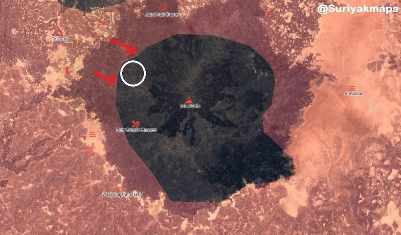 Bàn đồ tình hình chiến sự vùng hẻm núi Al-Safa thuộc tỉnh Sweida. Ảnh minh họa South Front