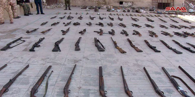 Những vũ khí thu được trên địa phận tỉnh Homs. Ảnh: SANA.