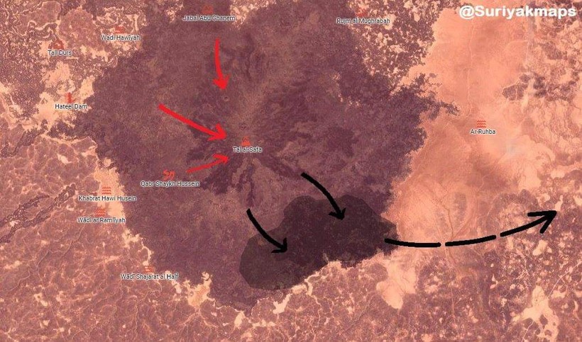 Bản đồ Al-Safa ngày giải phóng, quân đội Syria tiến công, IS tháo chạy về sa mạc tỉnh Homs. Ảnh minh họa Sywaida 24