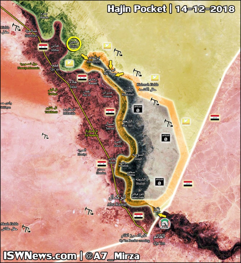 Lực lượng SDF đánh chiếm thị trấn Hajin, thung lũng sông Euphrates. Bản đồ: South Front.