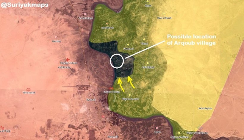Cuộc tấn công của lực lượng SDF vào khu vực cuối cùng của IS trên bờ đông Euphrates. Bản đồ: Masdar News.