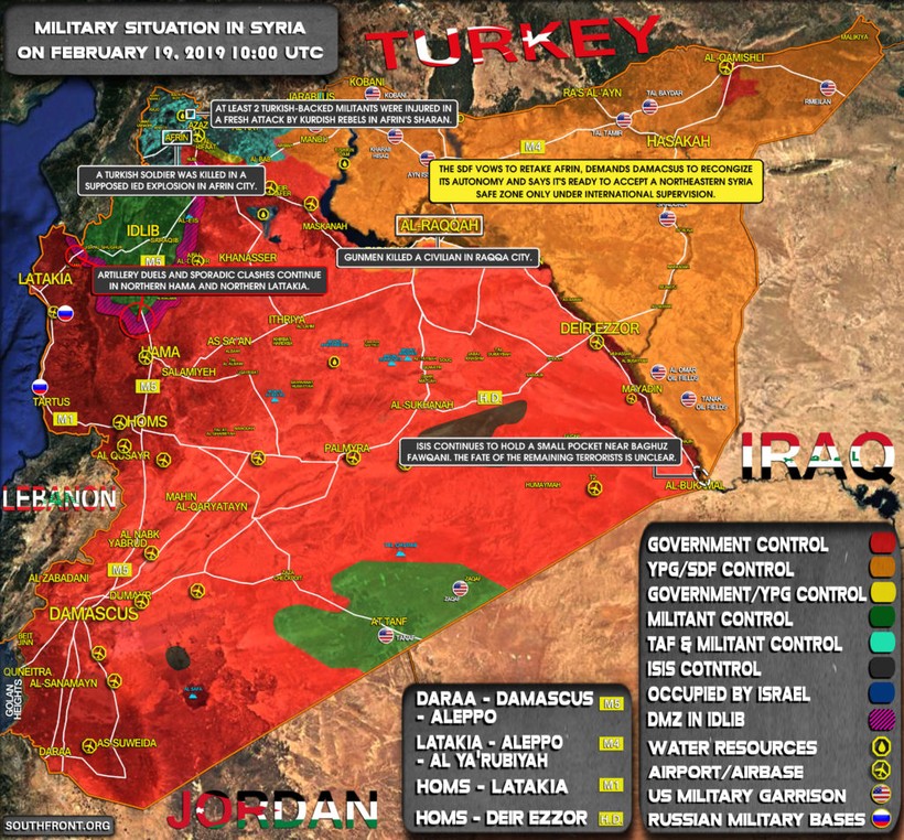 Tình hình chiến sự Syria tính đến ngày 19.02.2019 theo South Front.