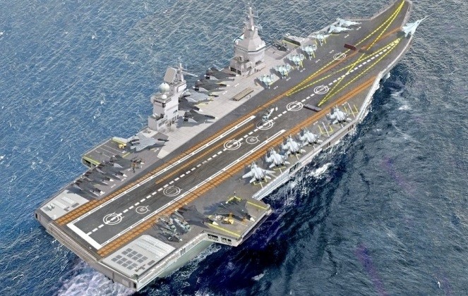 Bản vẽ tàu sân bay tương lai Storm, trạm nguồn hạt nhân, mang theo 80 máy bay chiến đấu.