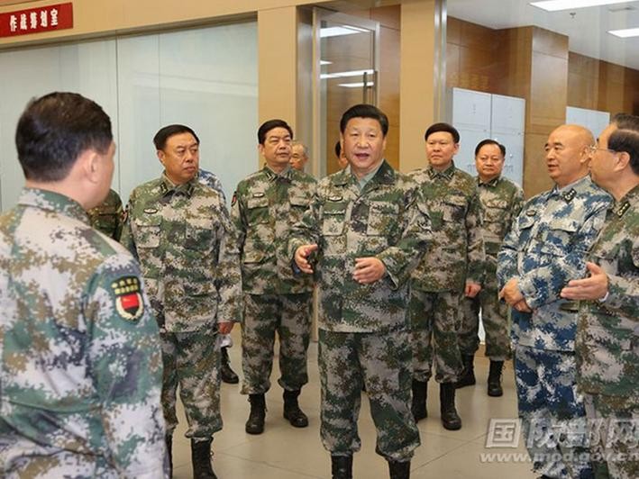 Ngày 20/4/2016, Chủ tịch Trung Quốc Tập Cận Bình thị sát Trung tâm chỉ huy tác chiến liên hợp Quân ủy Trung ương. Ảnh: Gov.cn