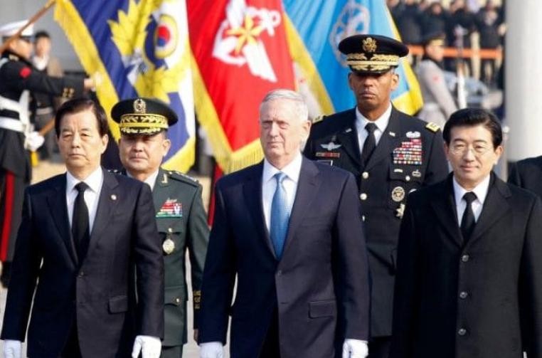 Bộ trưởng Quốc phòng Mỹ James Mattis trong chuyến thăm Hàn Quốc từ ngày 2 đến ngày 3 tháng 2 năm 2017. Ảnh: The Telegraph
