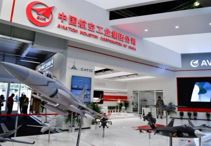 Gian trưng bày của Tập đoàn công nghiệp hàng không Trung Quốc tại Triển lãm hàng không vũ trụ quốc tế Paris, Pháp ngày 19/6/2017. Ảnh: Cankao