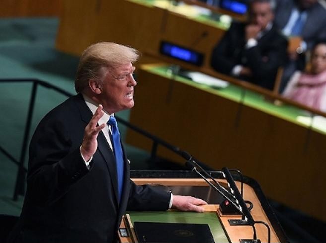 Tổng thống Mỹ Donald Trump phát biểu tại Đại hội đồng Liên hợp quốc ngày 19/9/2017. Ảnh: Sina.