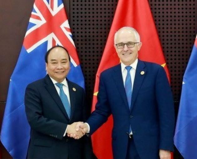 Thủ tướng Chính phủ  Nguyễn Xuân Phúc và Thủ tướng Australia Malcolm Turnbull. Ảnh: Chinadaily.