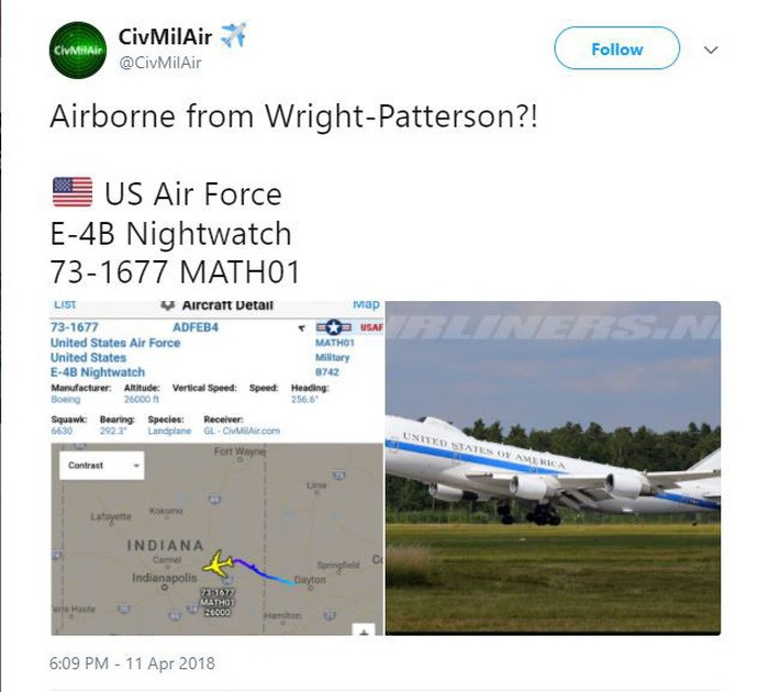 Thông tin về chiếc Boeing E-4B Nightwatch của Mỹ cất cánh khiến dư luận lo ngại