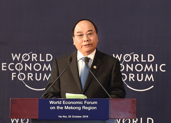 Thủ tướng Nguyễn Xuân Phúc phát biểu khai mạc Diễn đàn Kinh tế thế giới (WEF) về khu vực Mekong tháng 10/2016