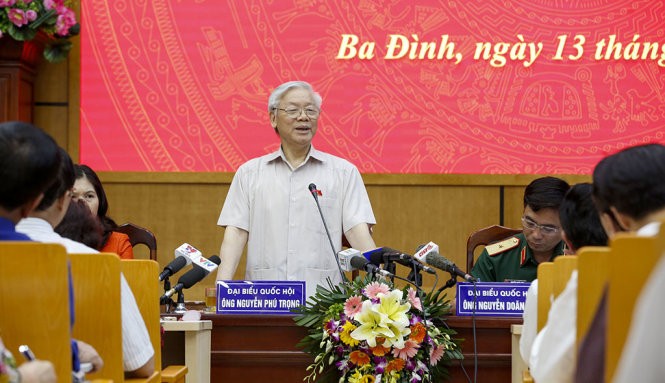 Tổng Bí thư Nguyễn Phú Trọng tại buổi tiếp xúc cử tri sáng 13/5.