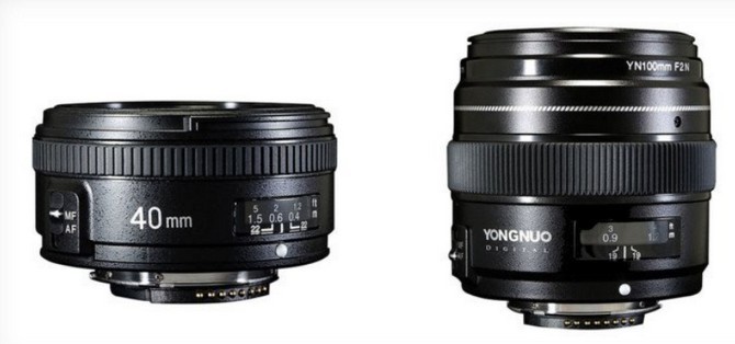 Ống kính Yongnuo 40mm f/2.8 và 100mm f/2 cho DSLR Nikon.