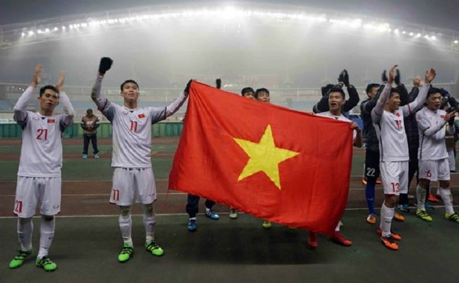 Các cầu thủ U23 Việt Nam sau trận thắng U23 Quata