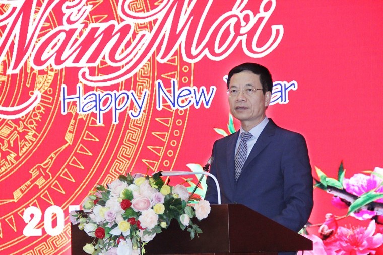 Bộ trưởng Nguyễn Mạnh Hùng phát biểu tại buổi gặp mặt đầu Xuân Kỷ Hợi 2019.