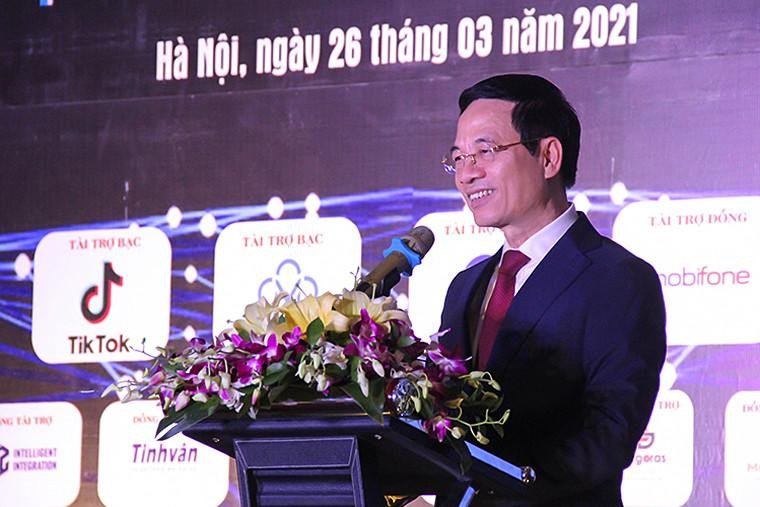 Bộ trưởng Nguyễn Mạnh Hùng phát biểu tại sự kiện. Ảnh Mic.