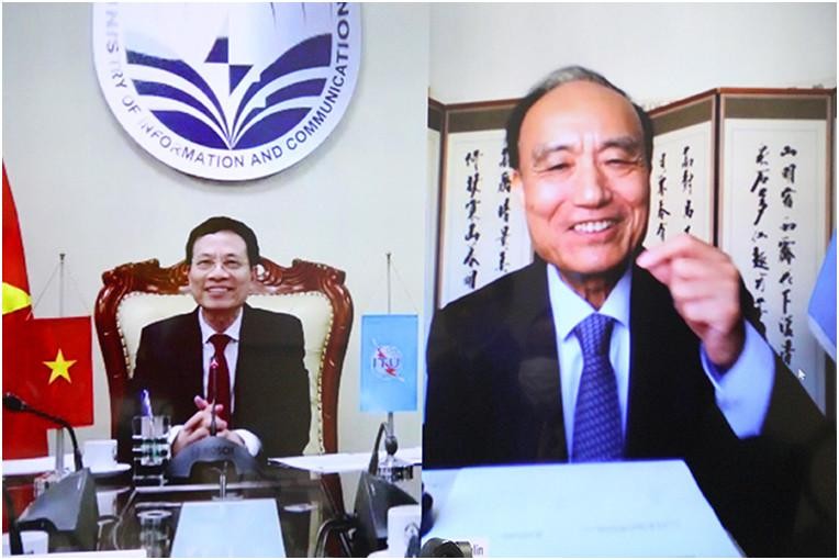 Bộ trưởng Nguyễn Mạnh Hùng và ông Zihiao Hoalin tại buổi điện đàm. Ảnh Mic