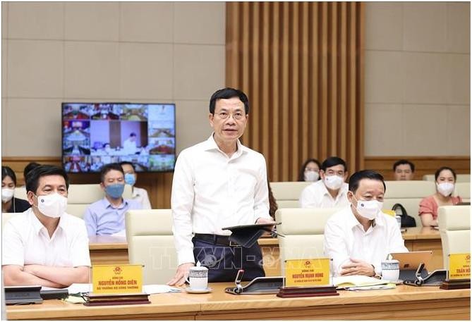 Bộ trưởng Nguyễn Mạnh Hùng phát biểu tại Hội nghị (ảnh TTXVN)
