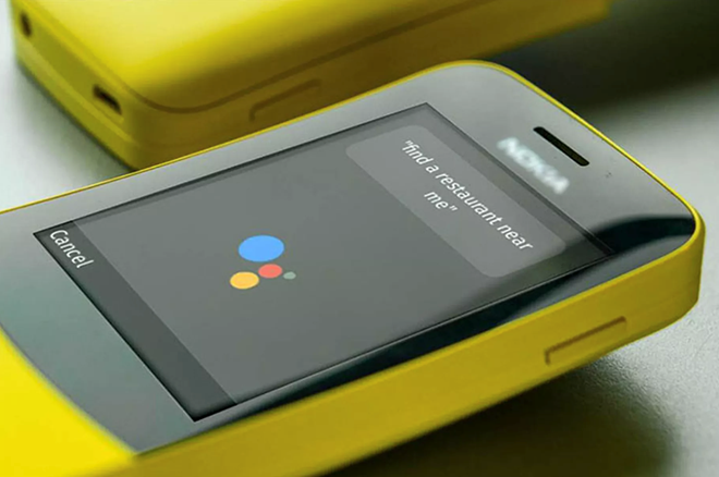 Google Assistant hoạt động trên Nokia 8110, model sử dụng KaiOS. ẢNH: KAIOS