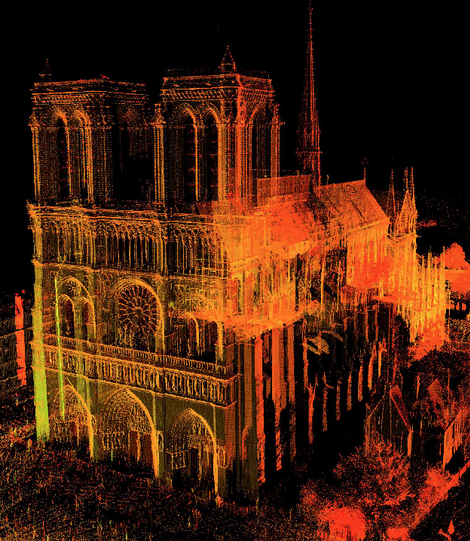 Kết cấu nhà thờ hiện rõ qua các hình ảnh do máy quay laser thu lại.
