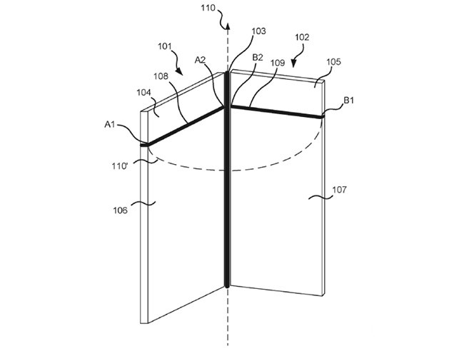 Hình vẽ mô tả mẫu điện thoại có thể gập đôi, vỏ kim loại kiêm chức năng ăng ten của Microsoft (ảnh Phona Arena)