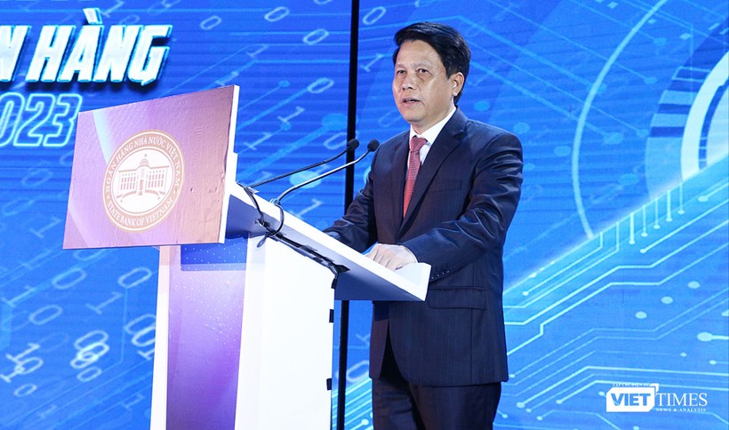 Ông Phạm Tiến Dũng - Phó Thống đốc Ngân hàng Nhà nước phát biểu tại sự kiện Ngày Chuyển đổi số ngành Ngân hàng 2023 (Ảnh: Đăng Khoa)