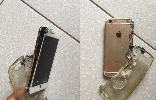Hình ảnh chiếc iPhone 6 của anh Tâm sau khi phát nổ. Ảnh: NVCC.
