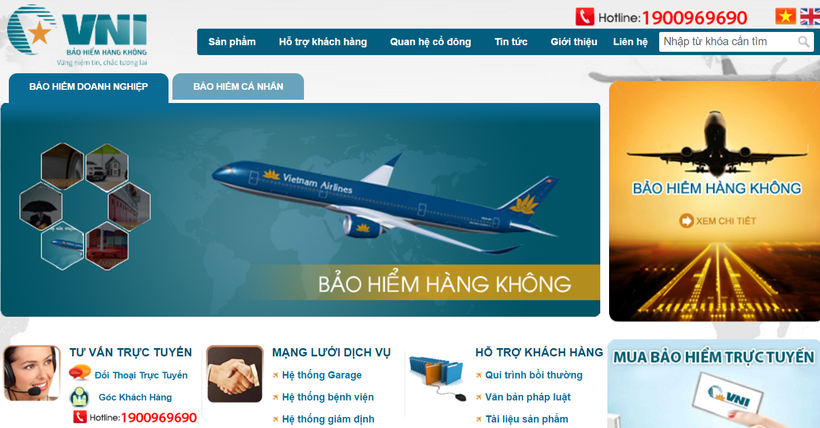 Website của VNI vẫn mang đến nhiều hình dung về Vietnam Airlines. Nhưng hãng bay này và các cổ đông sáng lập khác đã thoái vốn từ lâu. (Ảnh: chụp màn hình)