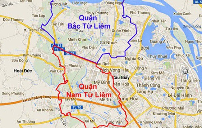 Hà Nội muốn điều chỉnh địa giới hành chính 3 quận: Cầu Giấy, Bắc Từ Liêm, Nam Từ Liêm. (Ảnh: Internet)